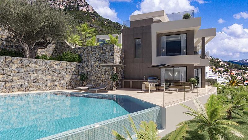 Private pool area of new-build villa, Cucarres, Calpe