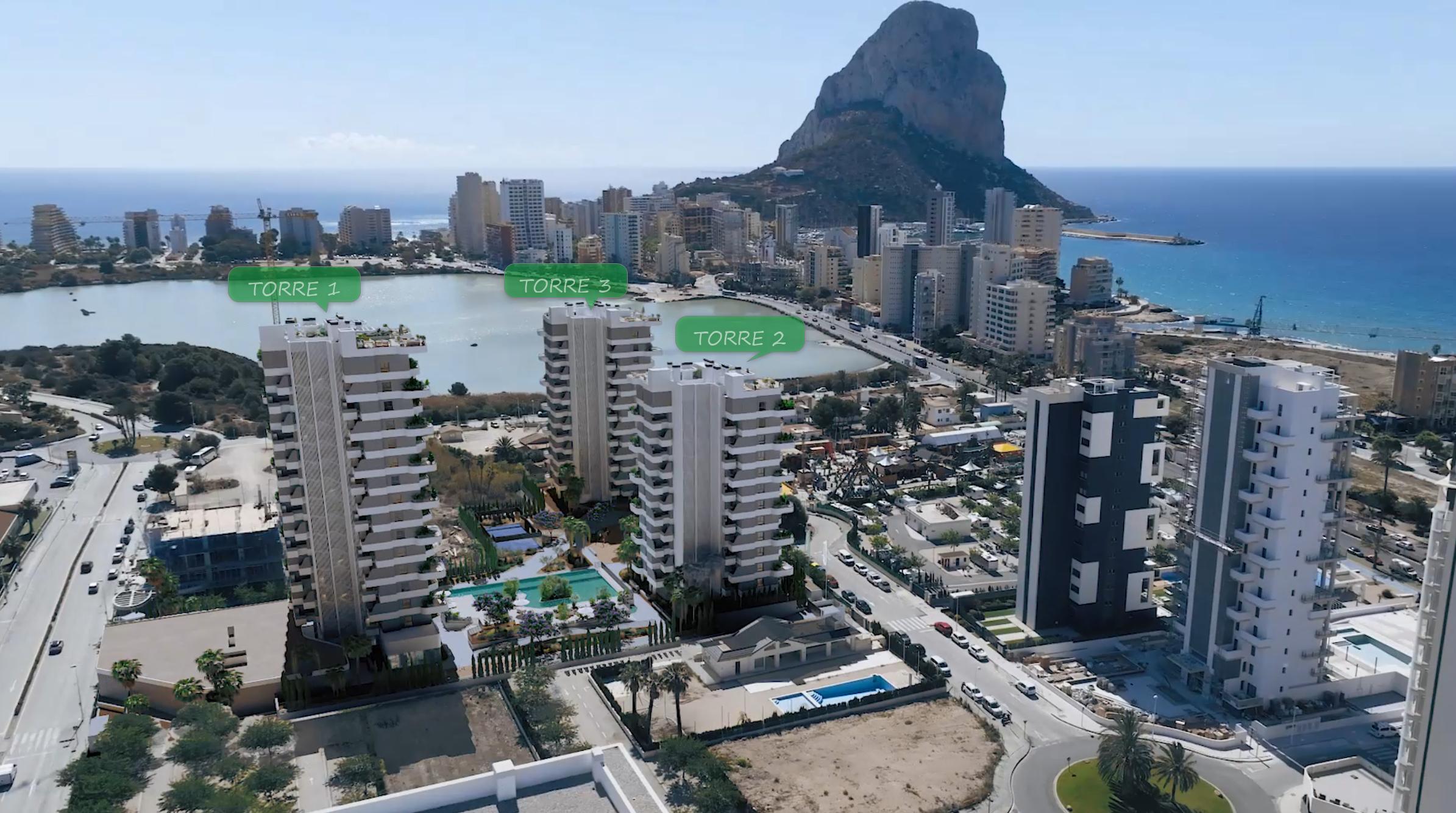 Open-plan living and dining area in 2-bedroom apartment, Playa Arenal-Bol, Calpe