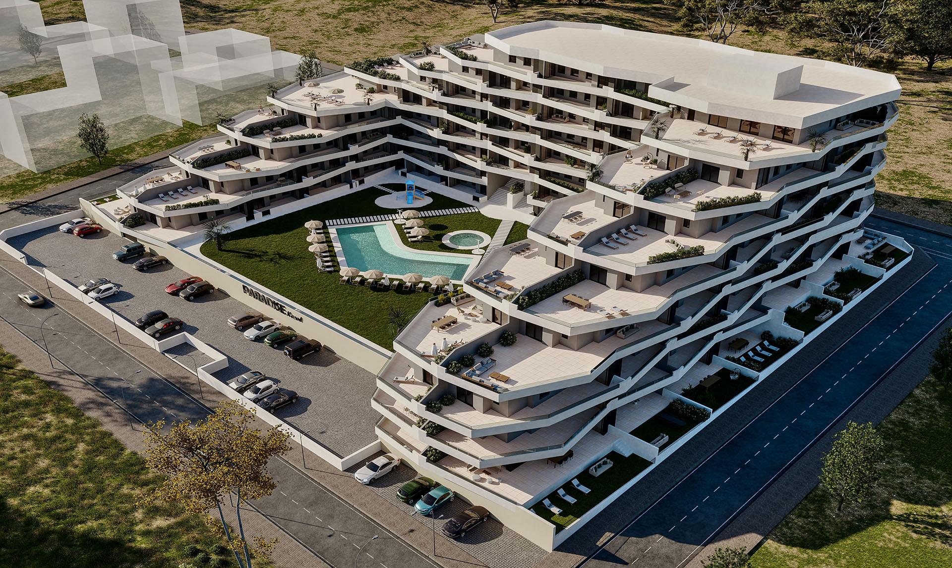 Outdoor terrace or patio area adjoining ground-floor apartment, Pueblo 9