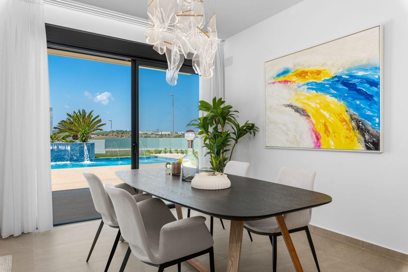 Interior staircase access to solarium level, new-build villa, Campoamor