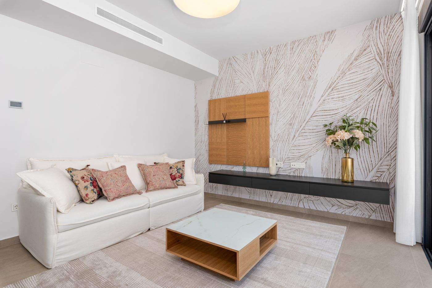 Outdoor terrace adjacent to garden at ground level, 3-bedroom villa, Campoamor