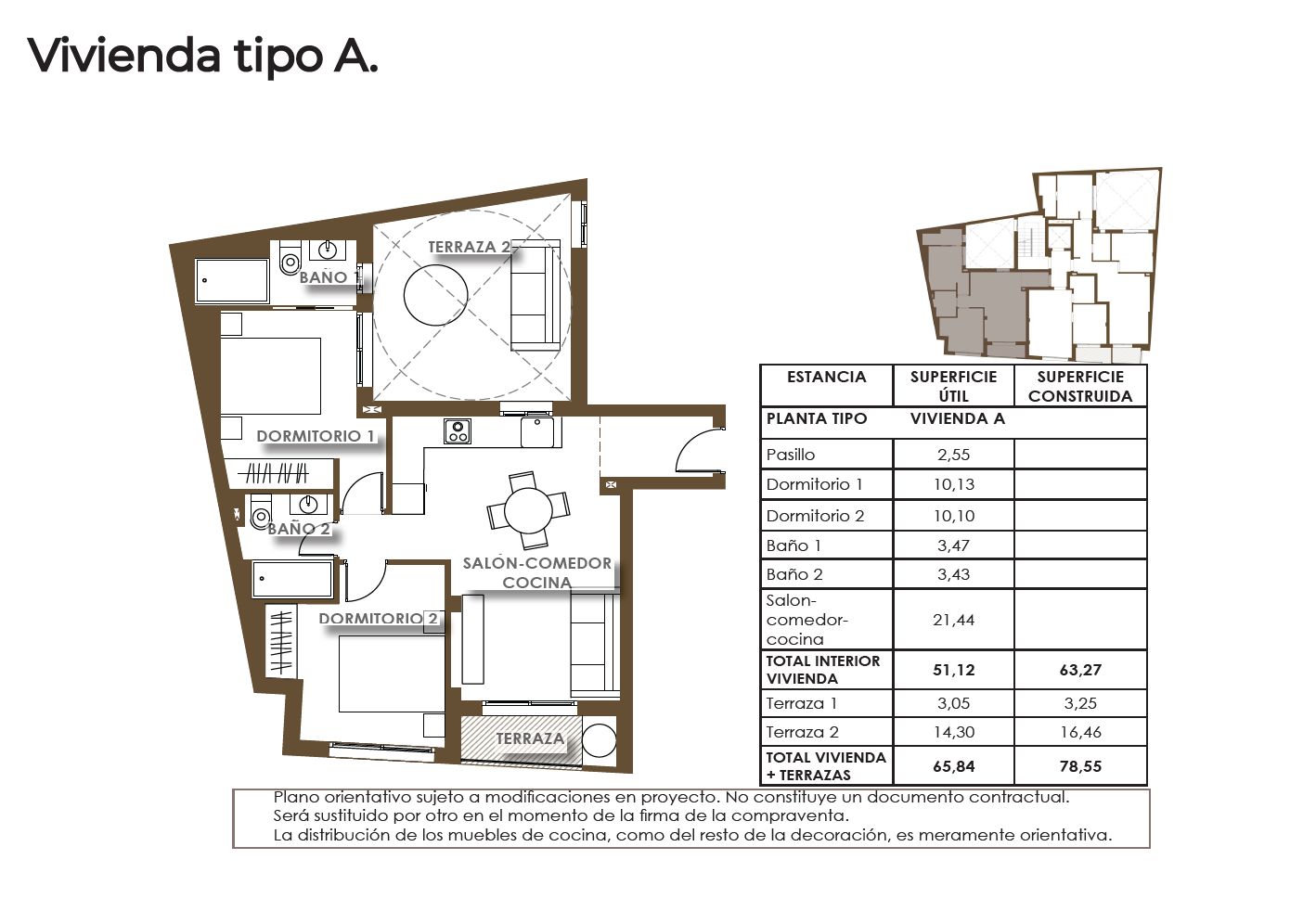 Floor plan showing layout of 2-bedroom apartment, new-build development, Paseo Maritimo, Torrevieja