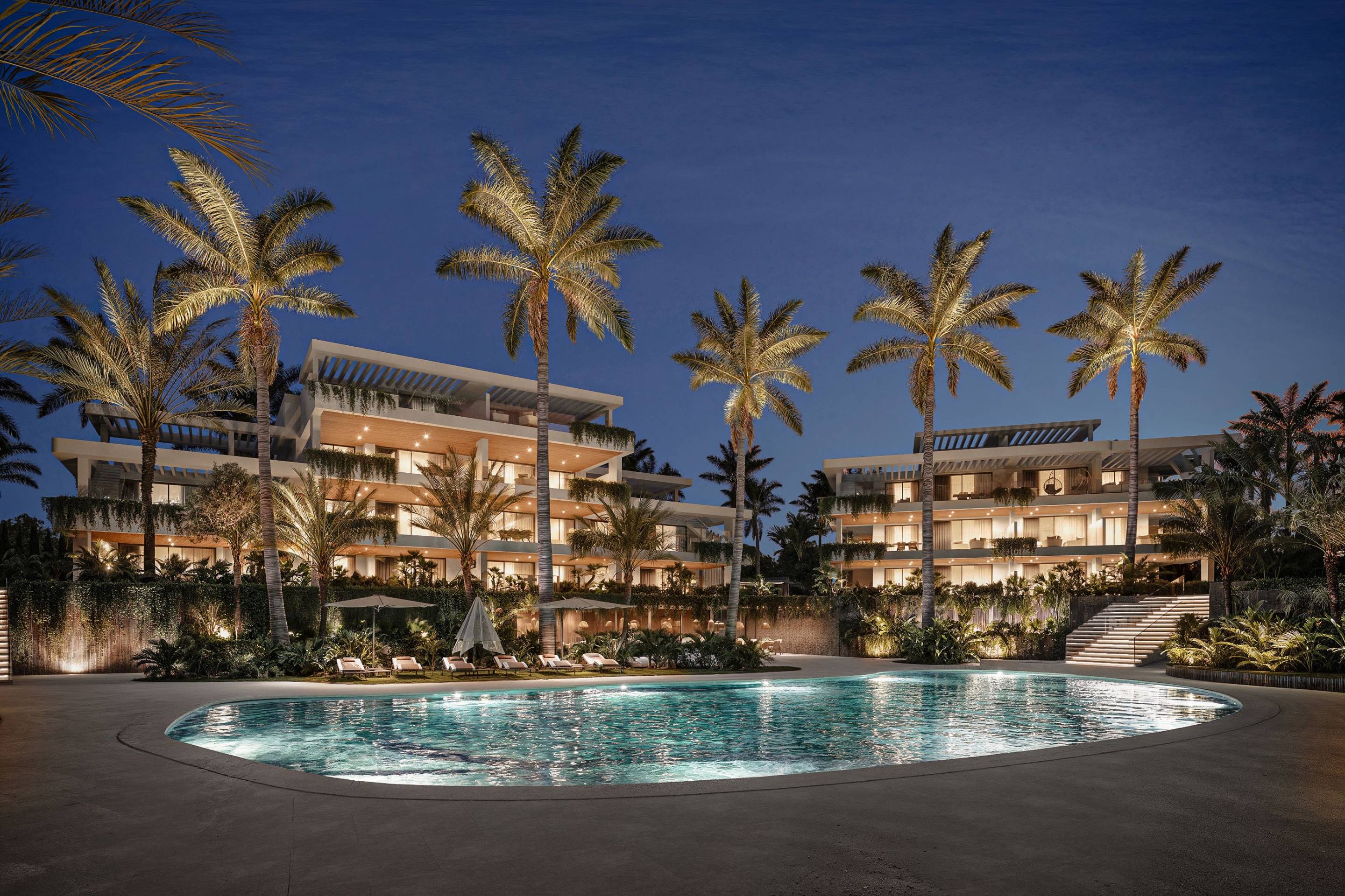 Communal seating area of new-build development, Nueva Milla De Oro, Estepona