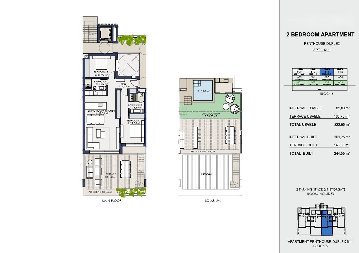Floor plan of 2-bedroom penthouse unit in Nueva Milla De Oro, Estepona