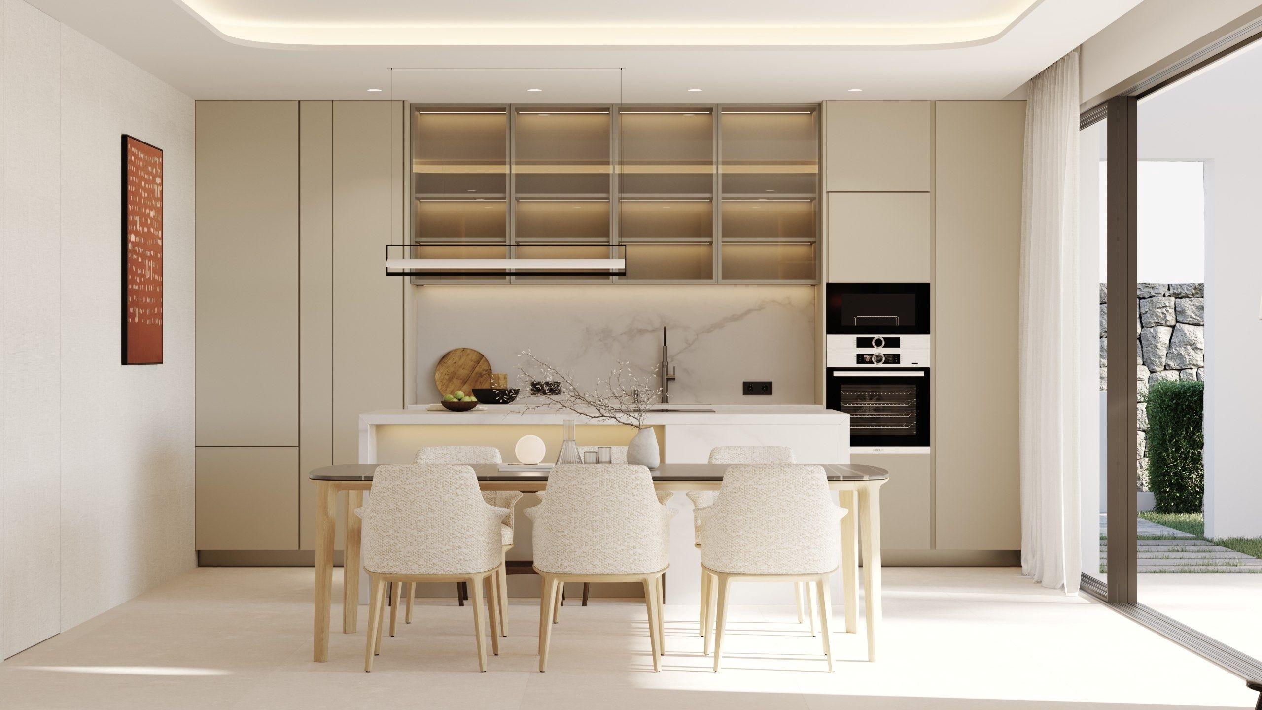 Terrace area overlooking private plot in new-build villa, Finestrat Hills