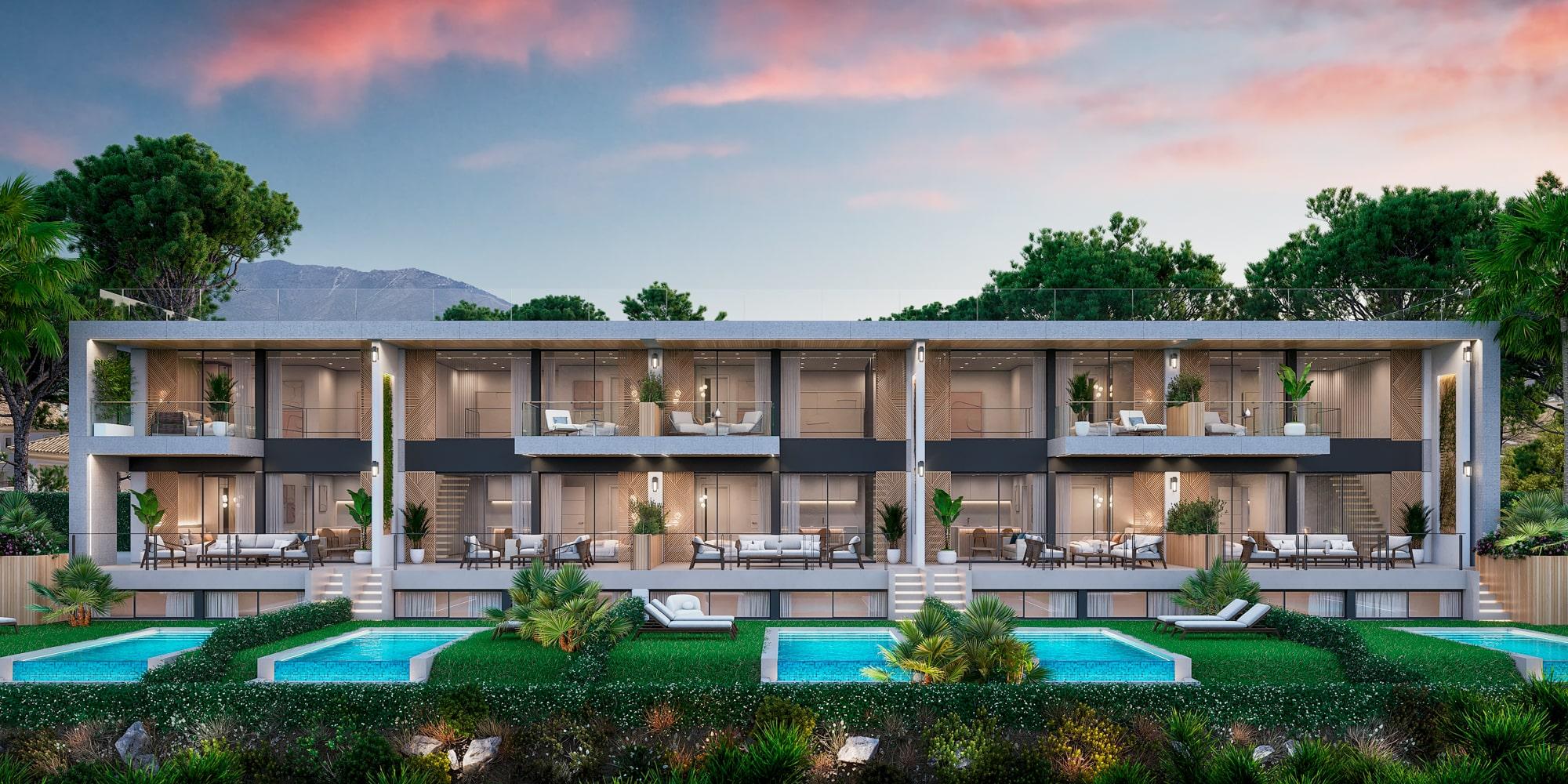 Exterior facade of residential complex in La Cerquilla, Marbella