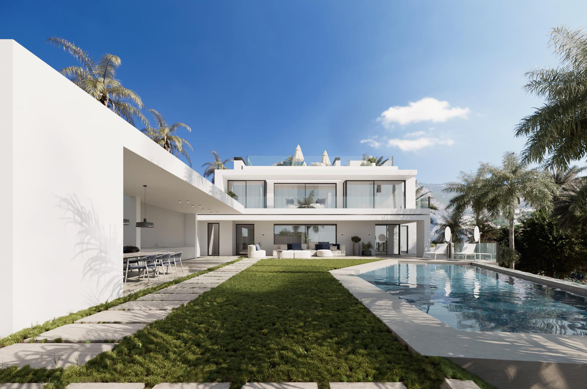 Living area with large glazed openings in 6-bedroom villa, Cascada de Camojan, Marbella