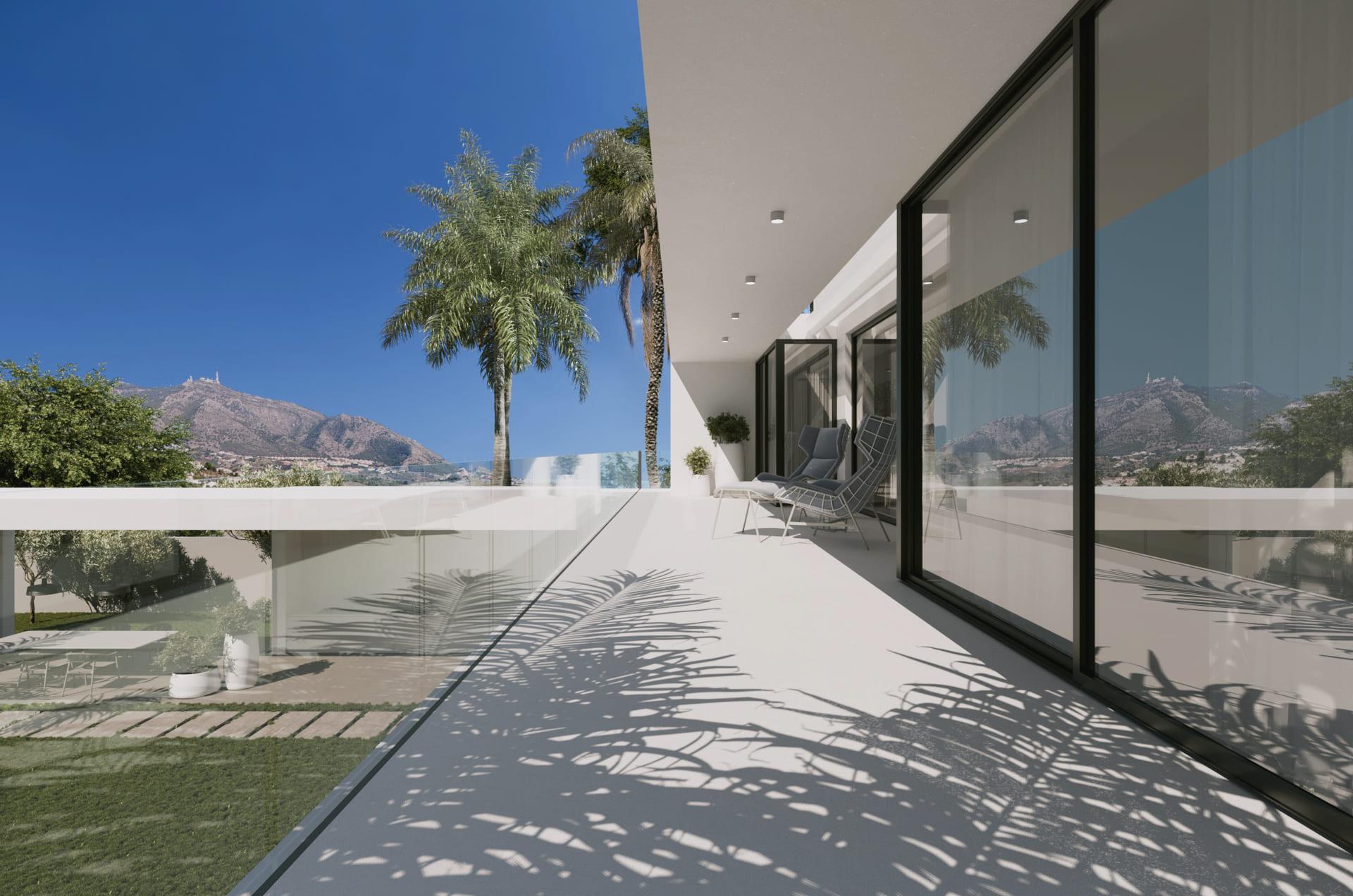 Exterior architectural detail of new-build villa, Cascada de Camojan, Marbella