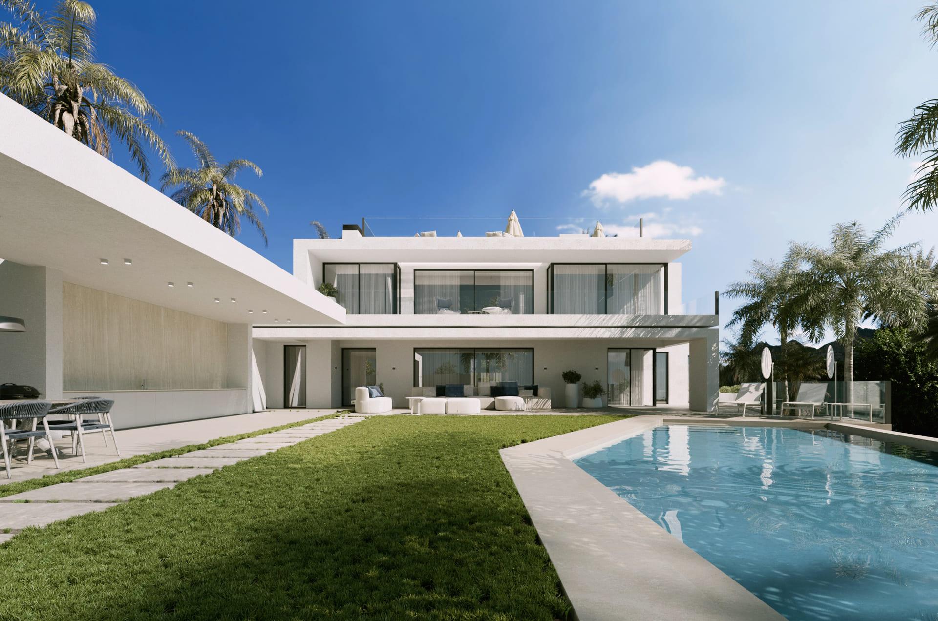 Dining area adjoining living space in new-build villa, Cascada de Camojan