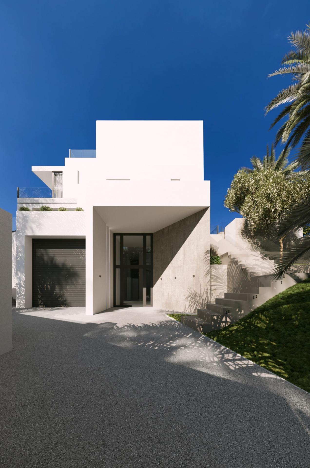 En-suite bathroom with contemporary fittings in new-build villa, Cascada de Camojan