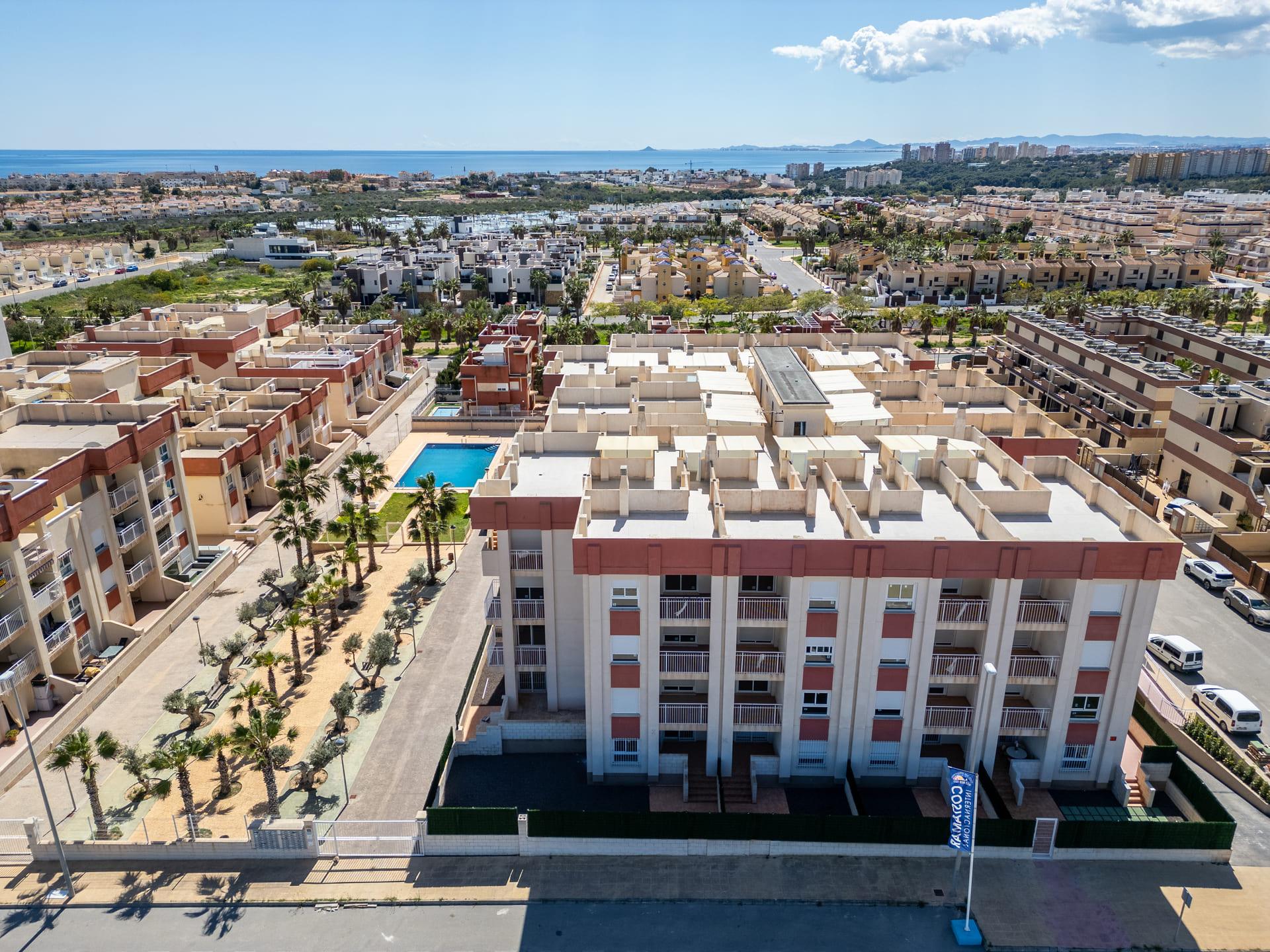 Living room looking toward kitchen in 2-bedroom apartment, Lomas de Cabo Roig