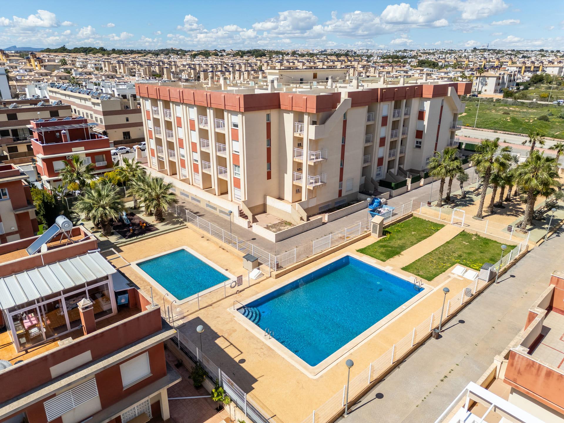 Communal pool area of new-build development, Lomas de Cabo Roig, Orihuela Costa