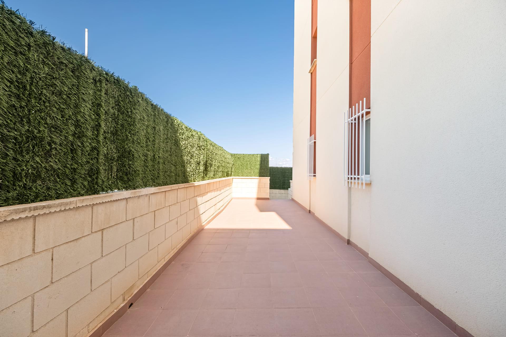 Ground-level view of new-build apartment block, Lomas de Cabo Roig, Orihuela Costa