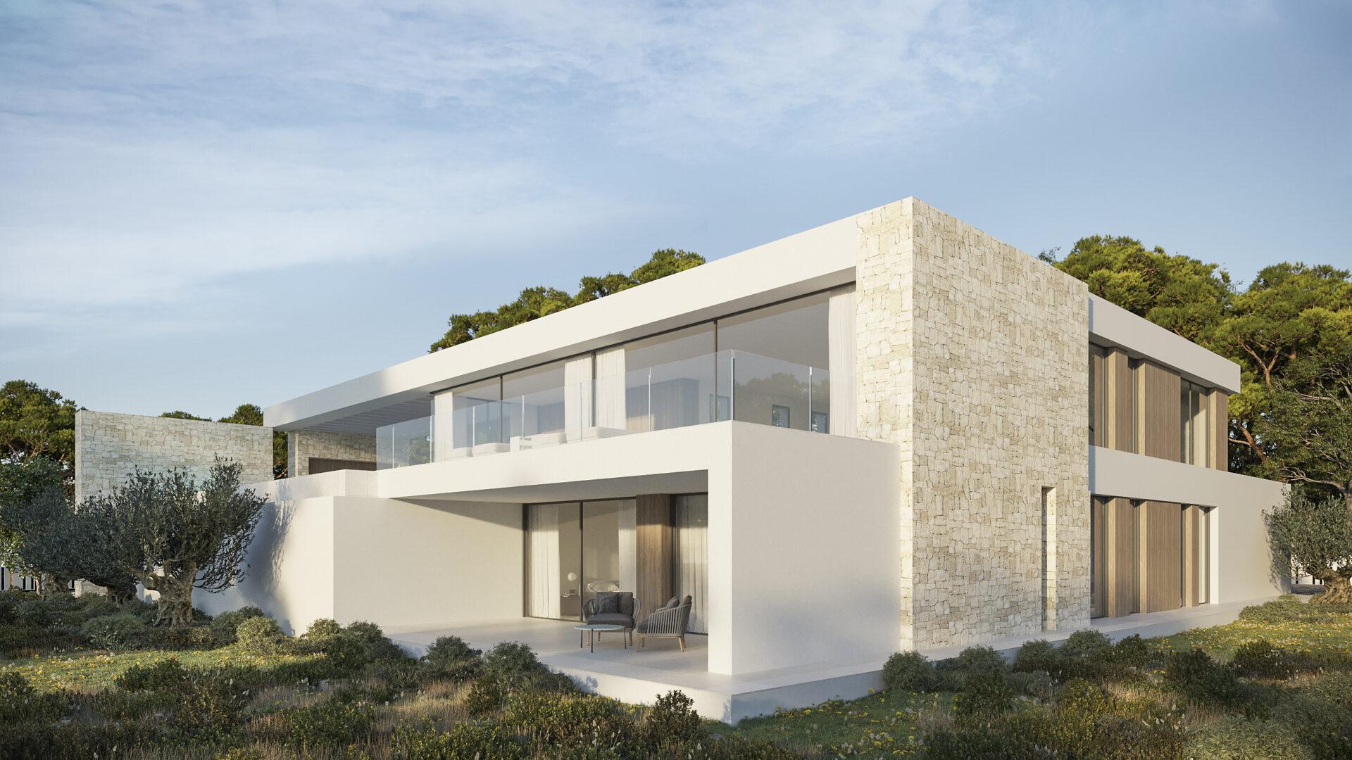 Side elevation of single-storey new-build villa, Moravit-Cap Blanc, Moraira
