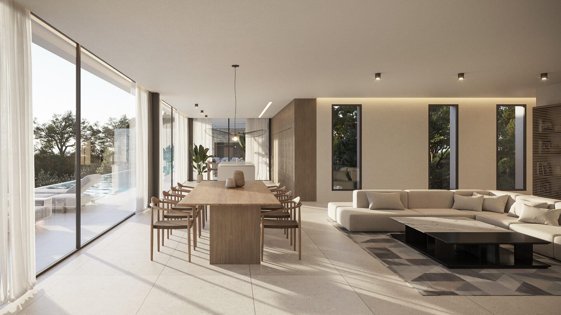 Open-plan living area in 4-bedroom new-build villa, Moravit-Cap Blanc, Moraira