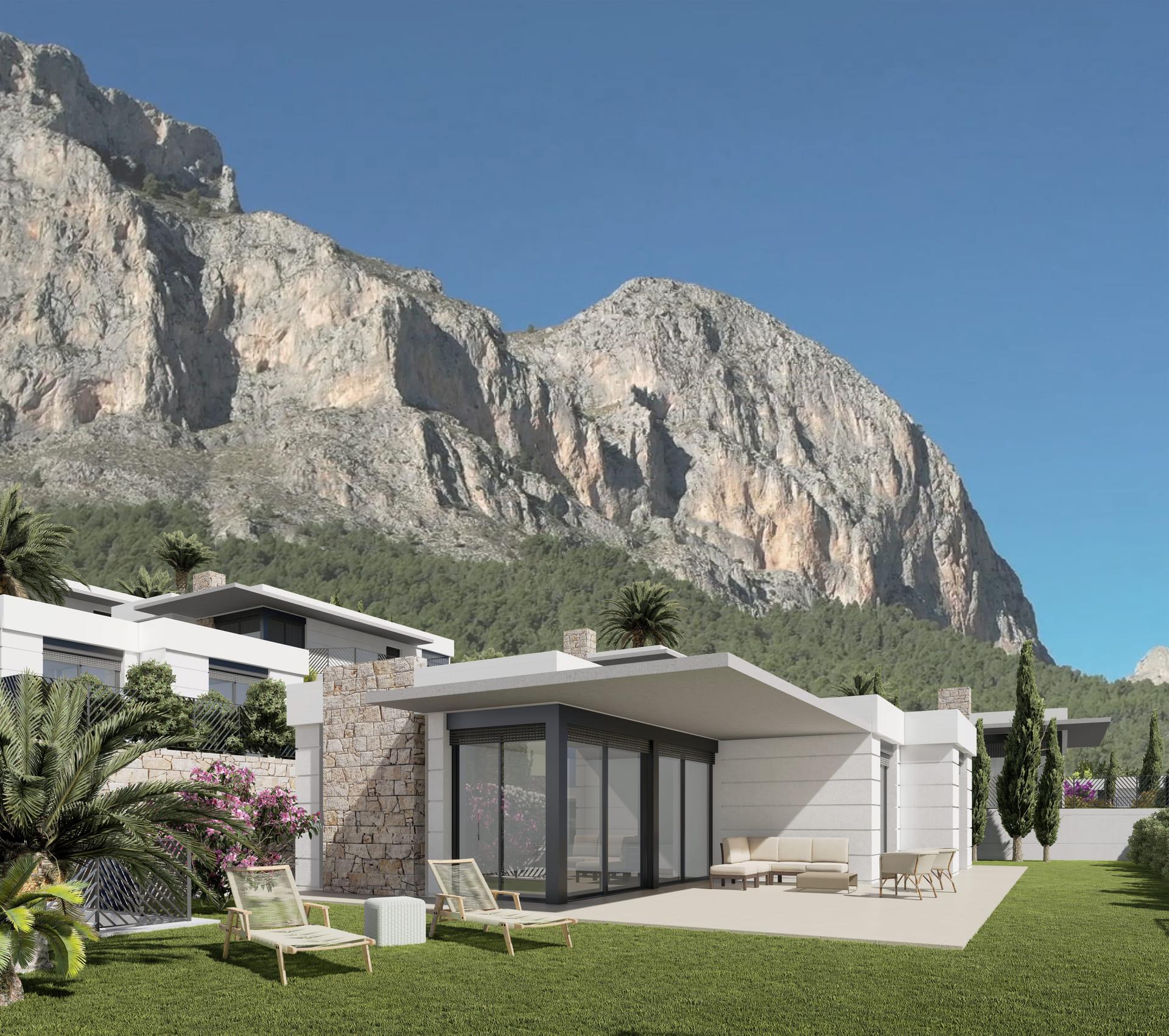 Outdoor space to rear of new-build detached villa, Pla de Cantal, Polop