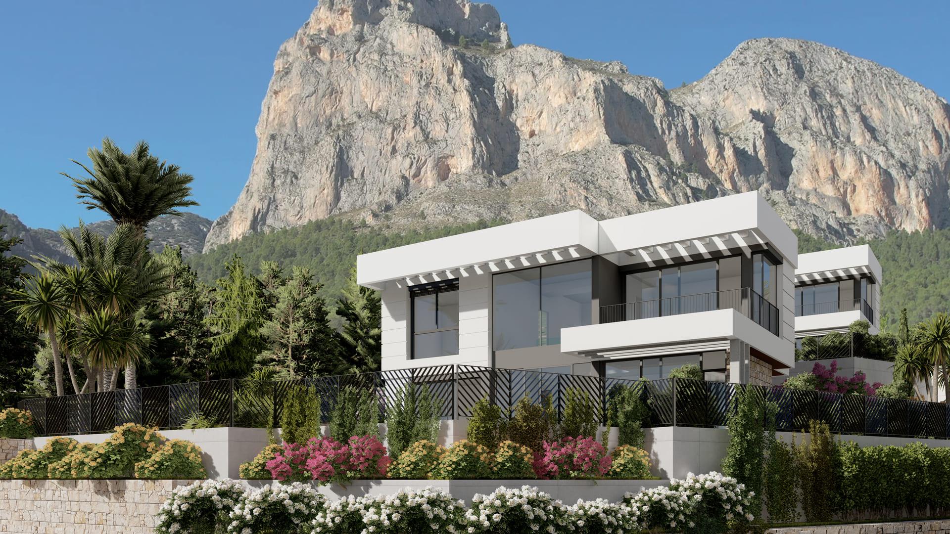 Rear view of new-build detached villa on 363m2 plot, Pla de Cantal, Polop
