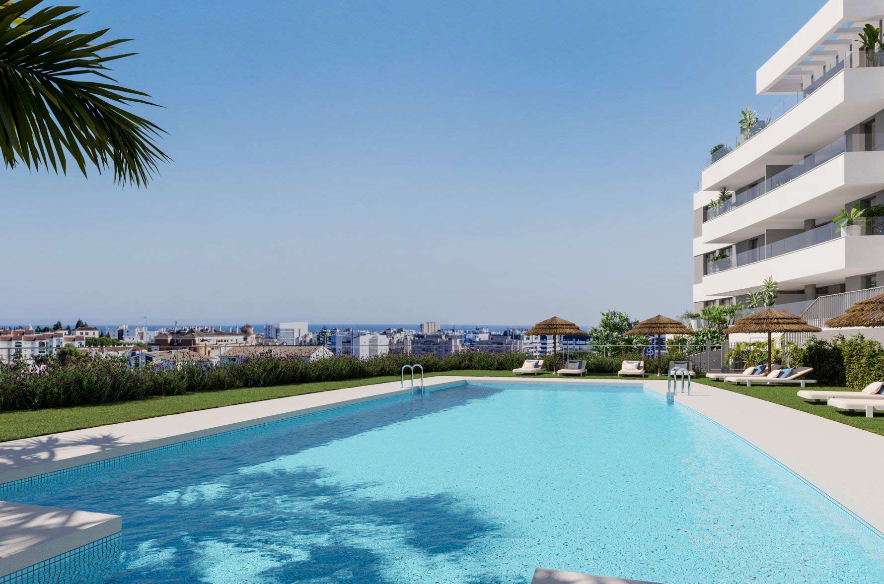 Kitchen with modern appliances in new-build apartment, Parque Central, Estepona