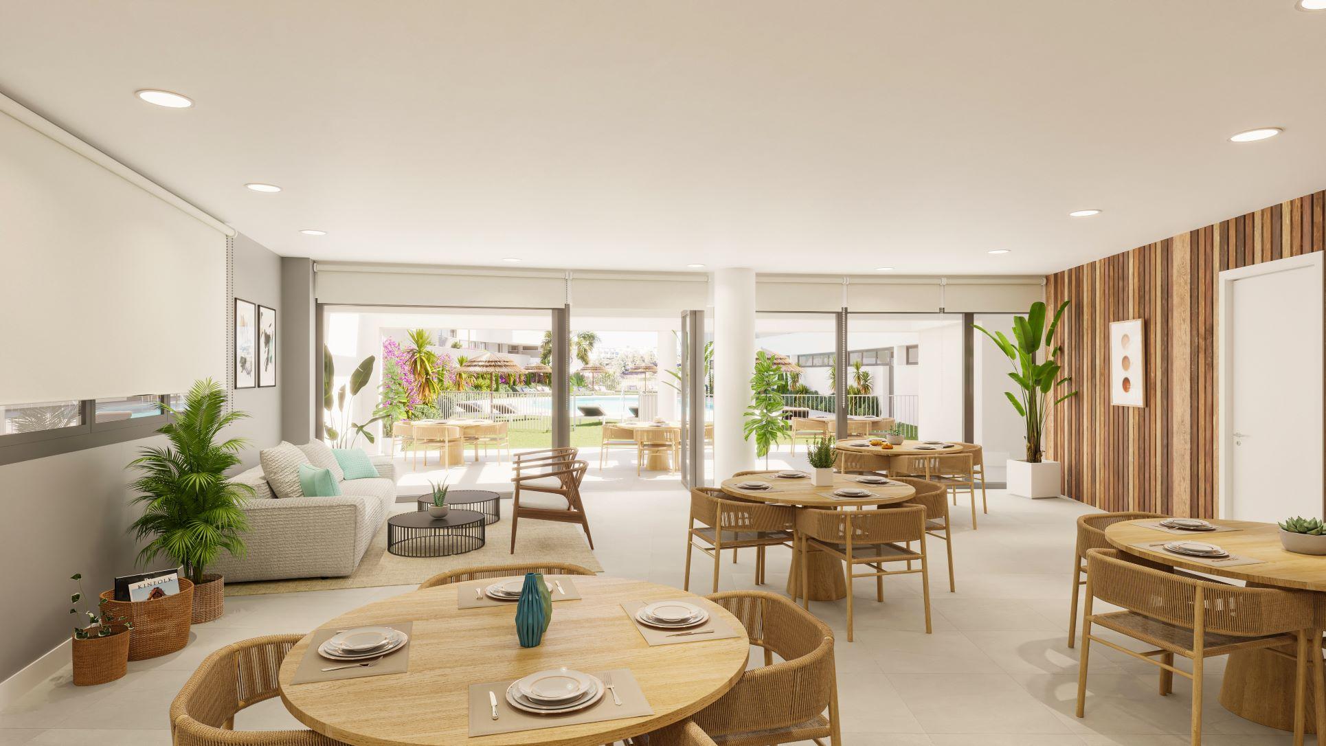 Communal pool area in new-build development, Parque Central, Estepona