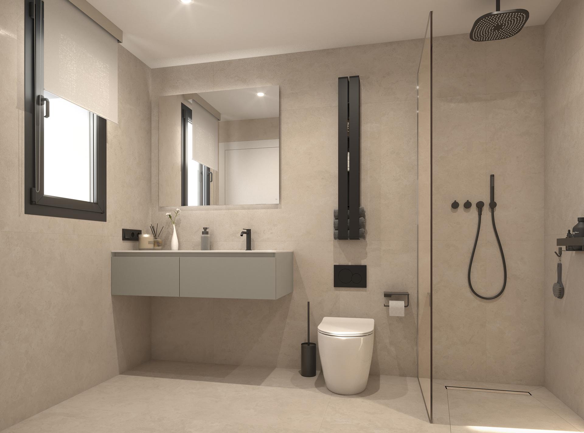 Open-plan living area with porcelain tile flooring in 2-bedroom apartment, Catral