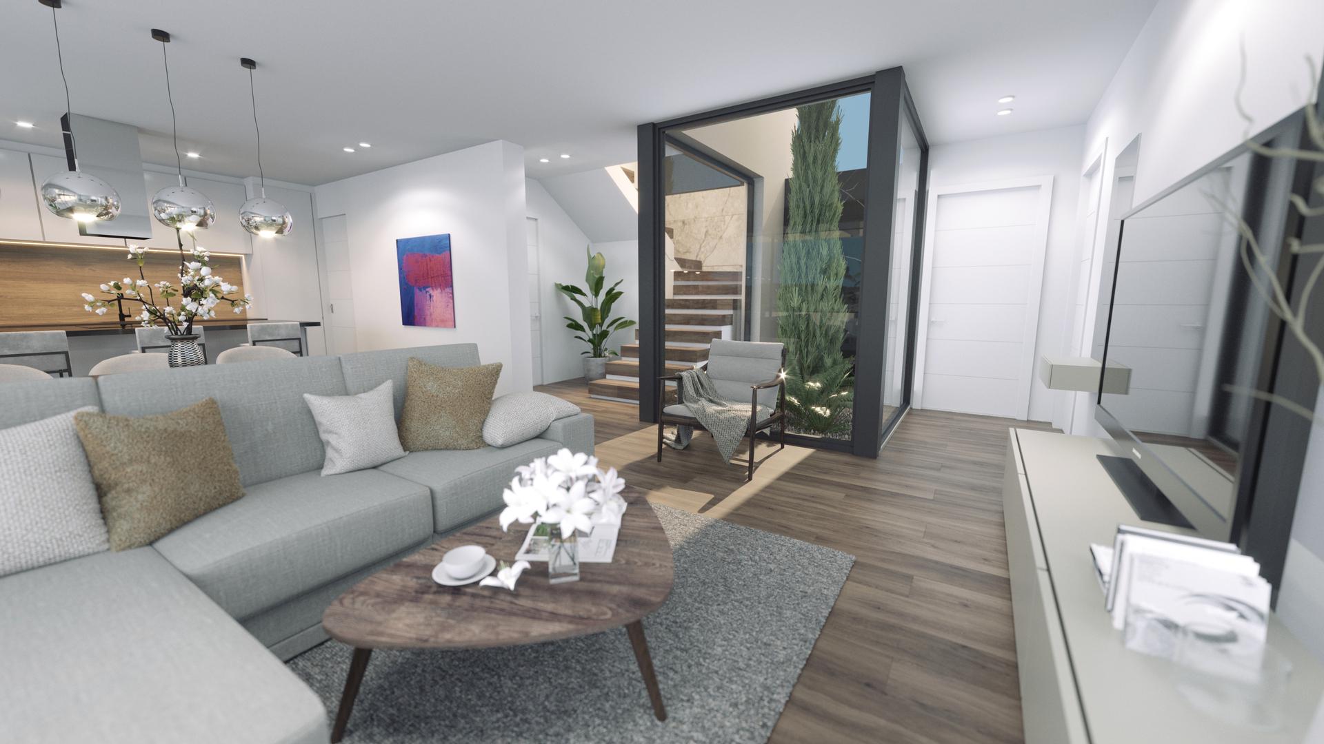 Dining area in open-plan layout, new-build villa, Golf Puig Campana, Finestrat