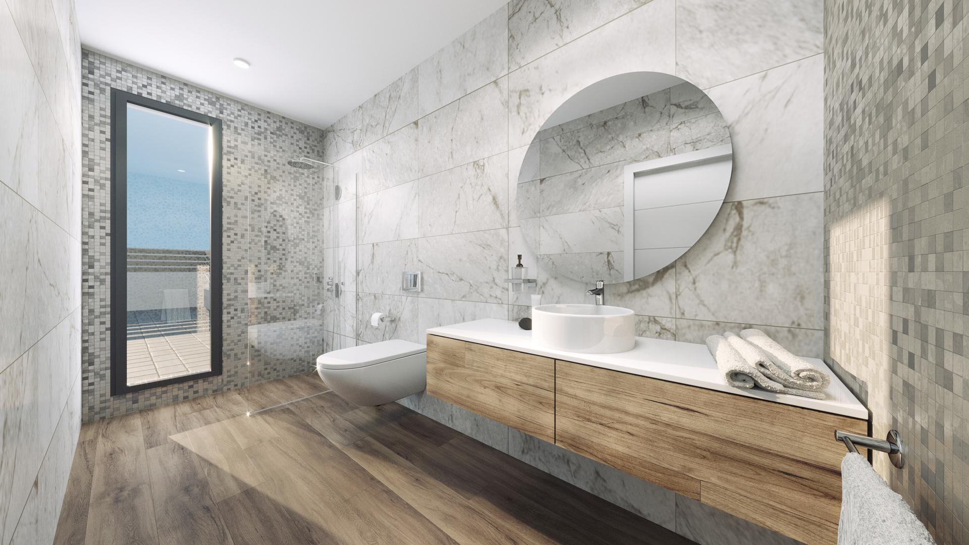 Bathroom fixtures and tiling, new-build villa, Golf Puig Campana, Finestrat