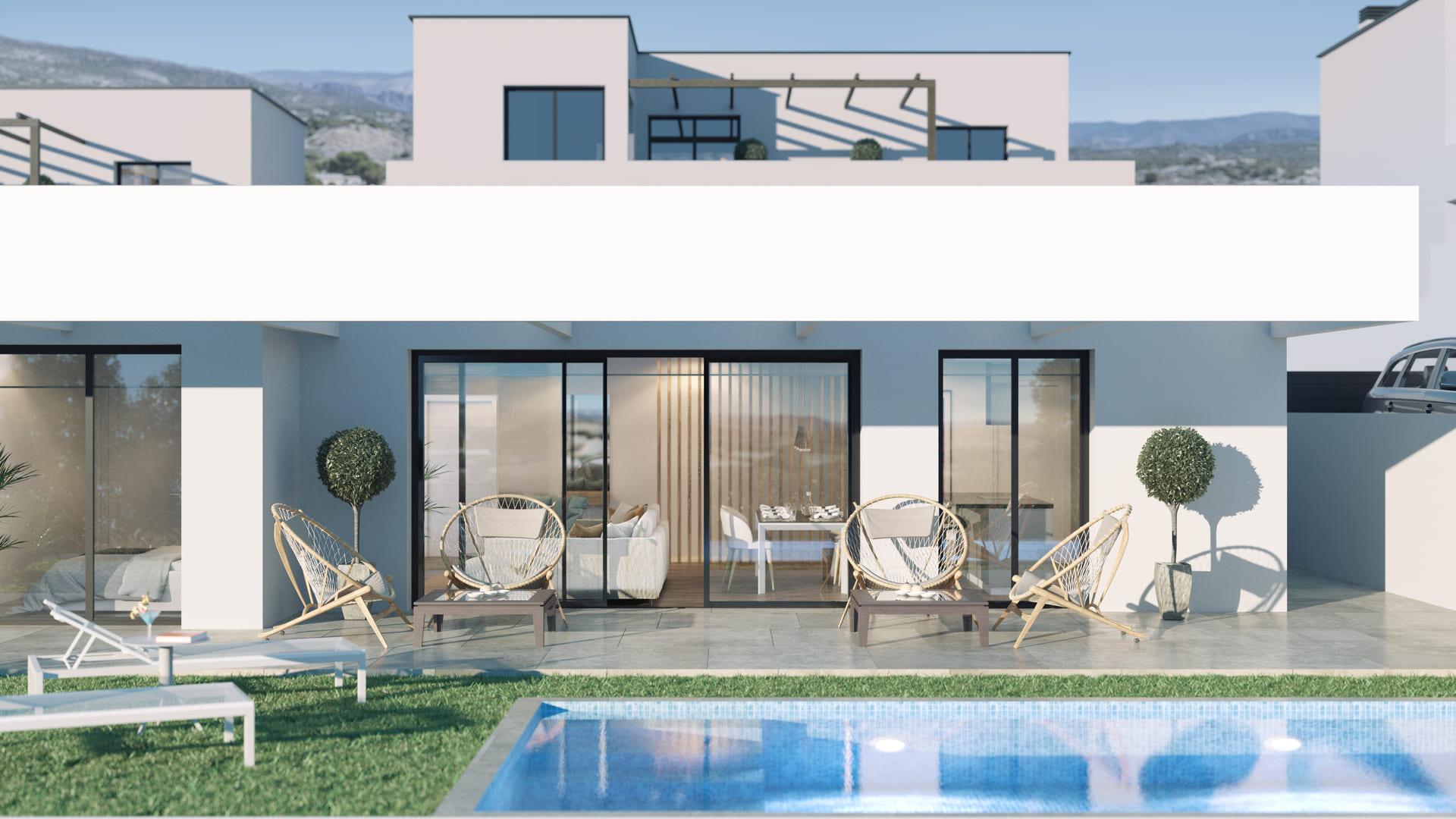 Bedroom window with natural light, new-build villa, Golf Puig Campana, Finestrat