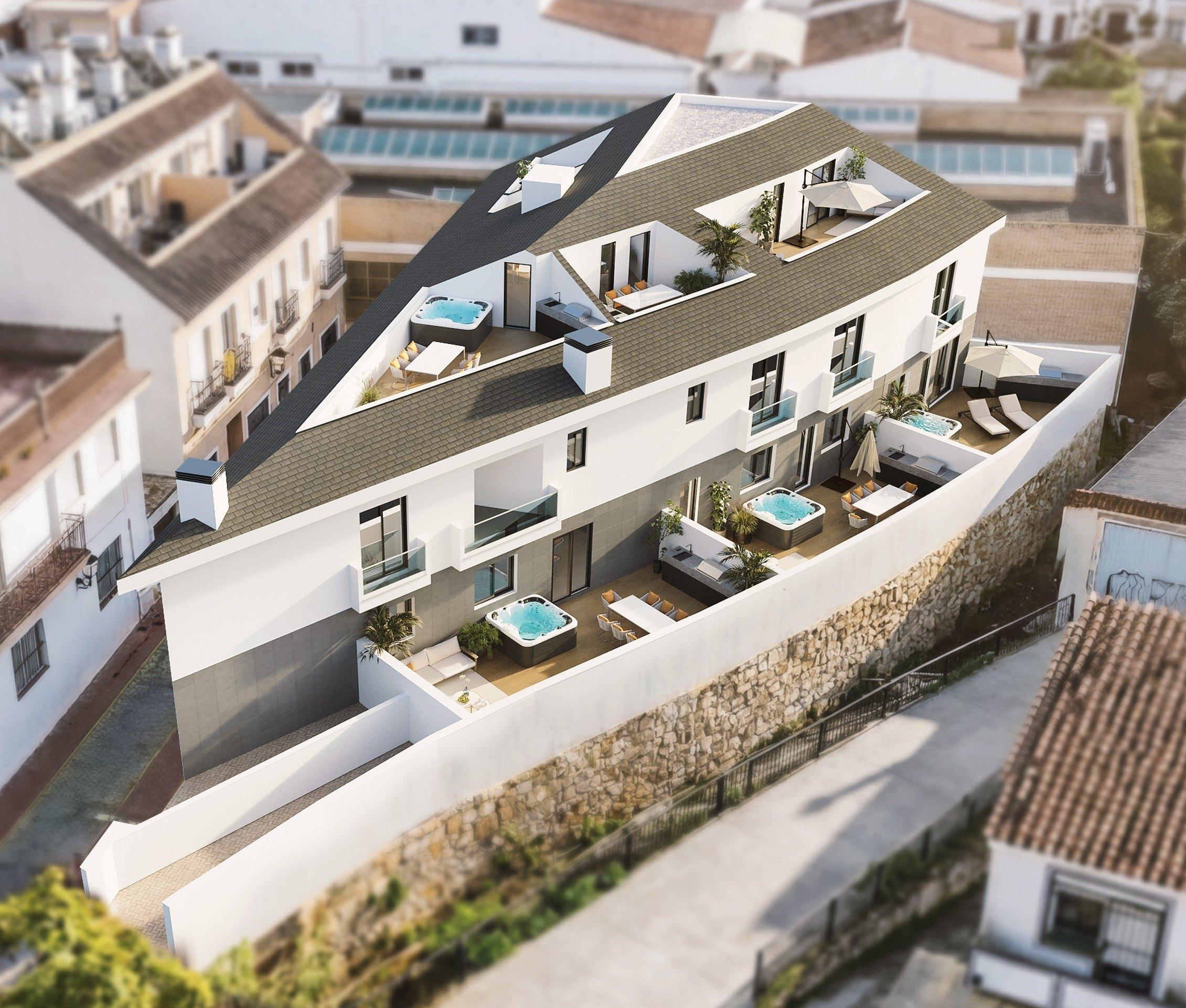 Street-level exterior of new-build bungalow development, Los Pacos