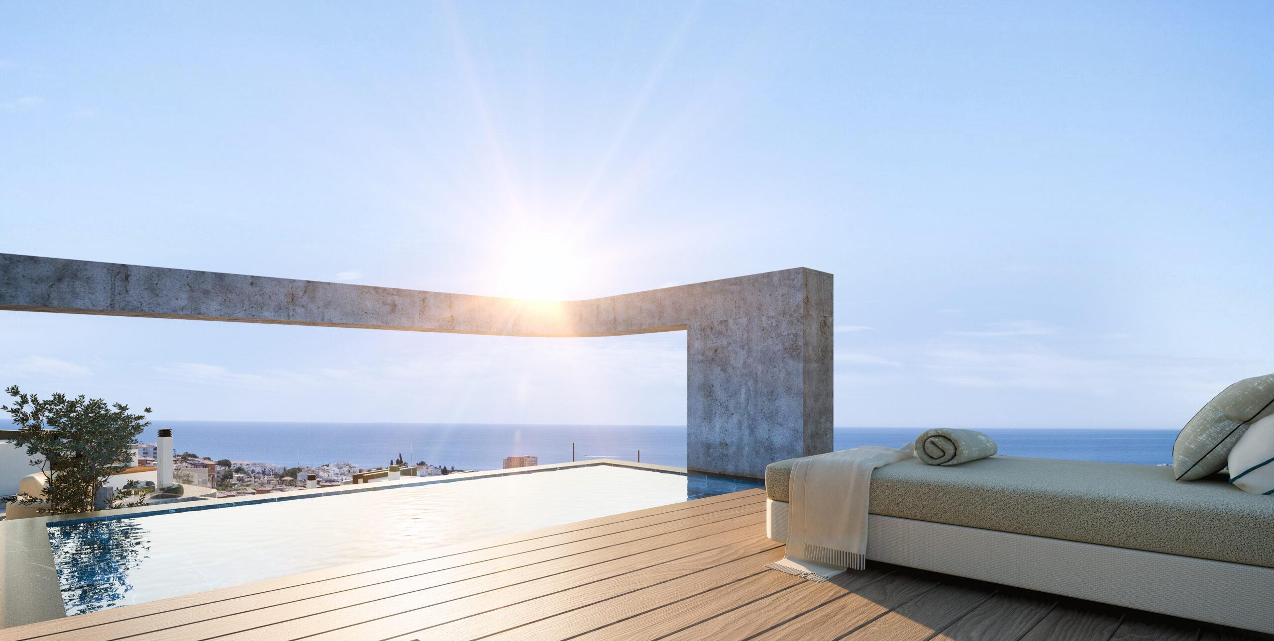 Bedroom with electric shutters in new-build apartment, Elviria, Marbella