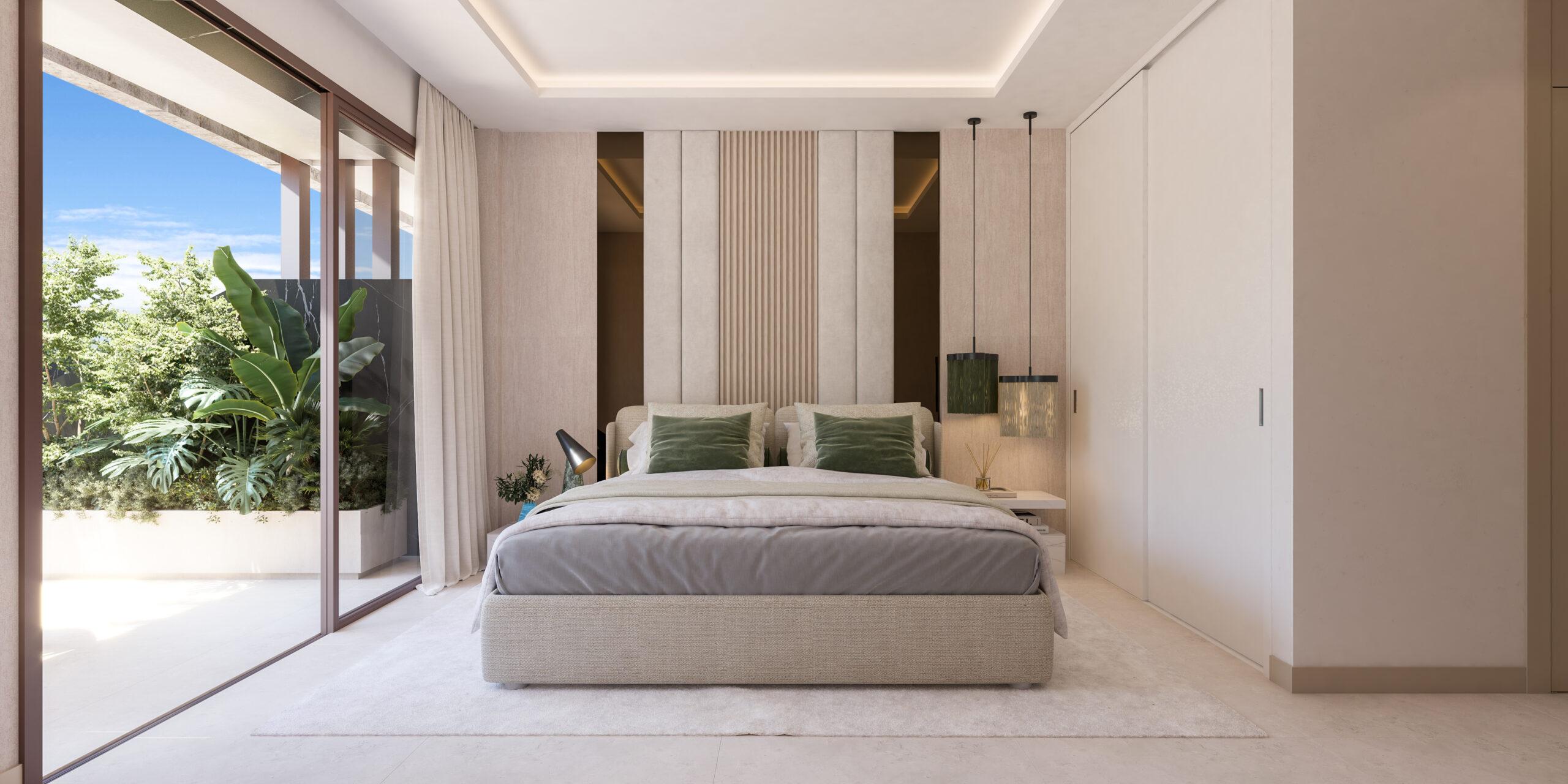 Living room with air conditioning units in new-build apartment, Elviria