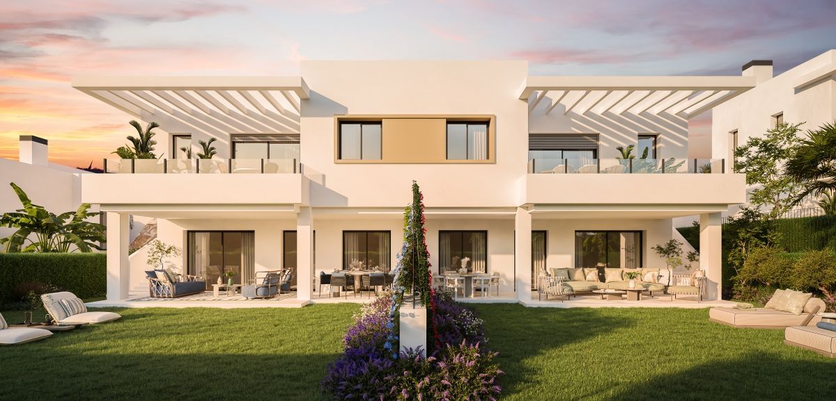 Covered terrace with outdoor seating area in new-build townhouse, Estepona Golf, Estepona