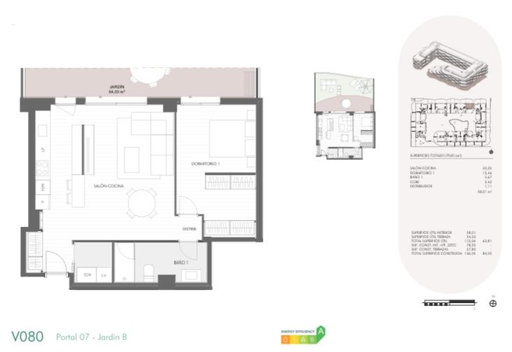 Floor plan of 1-bedroom apartment in Campanillas, Málaga, showing 112 m2 layout