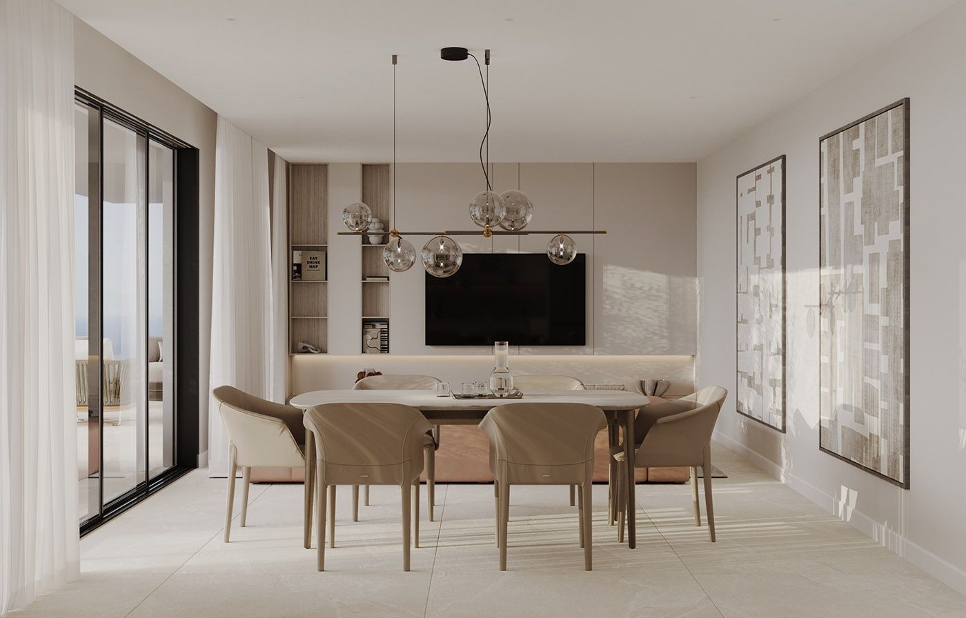 Kitchen island and dining area in new-build apartment, El Higuerón, Mijas