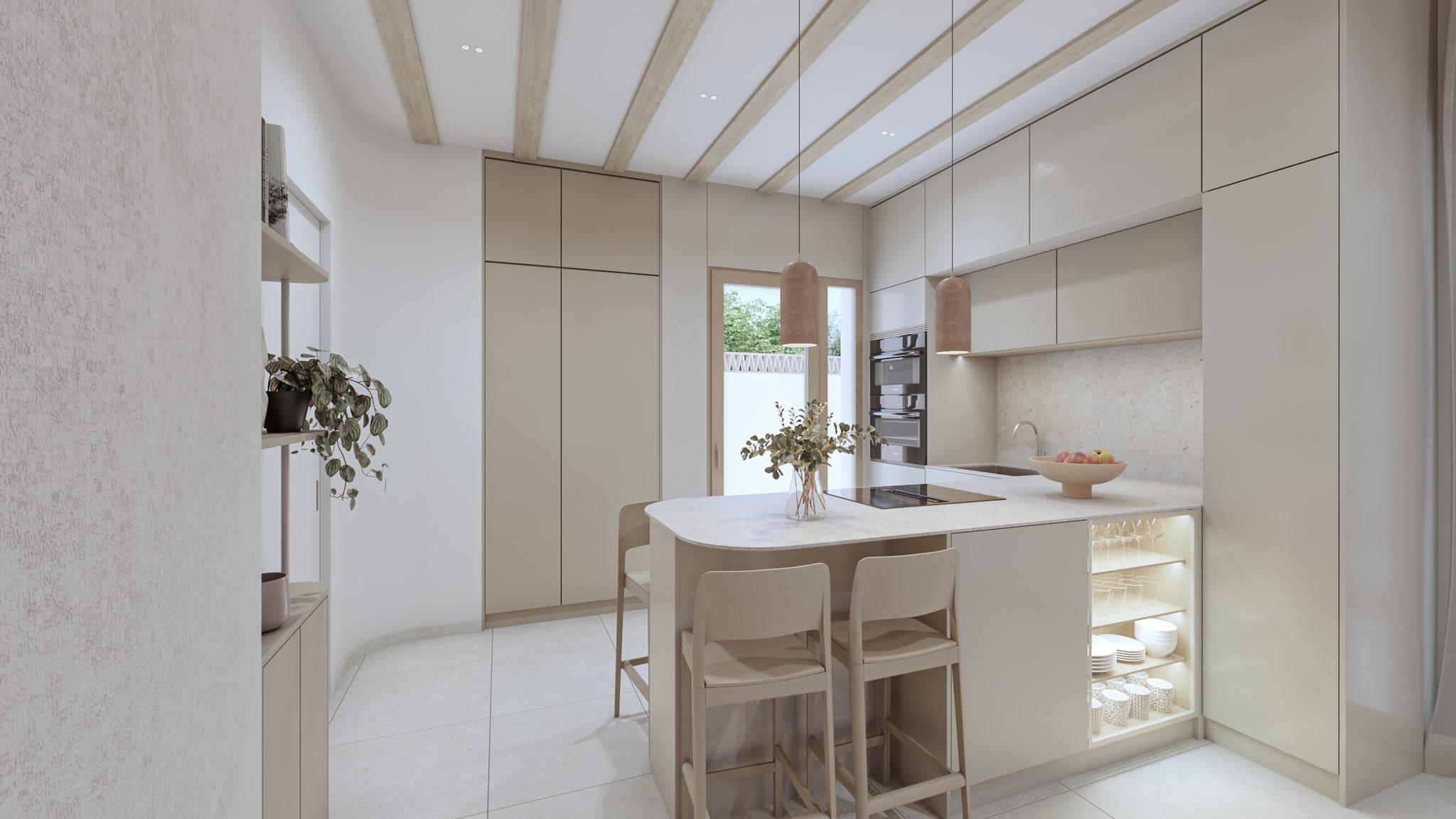 Open-plan kitchen and dining area in new-build bungalow, Zona Pueblo, Pilar De La Horadada