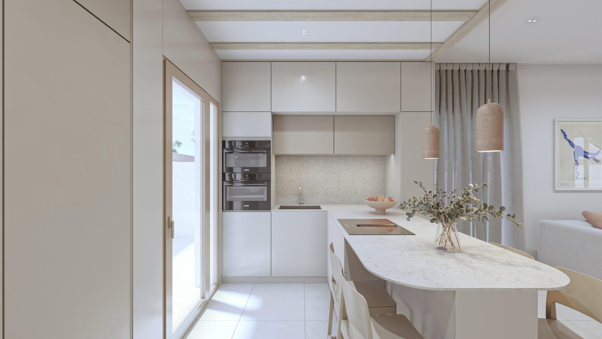 Kitchen worktop, cabinetry and splashback detail in new-build bungalow, Pilar De La Horadada