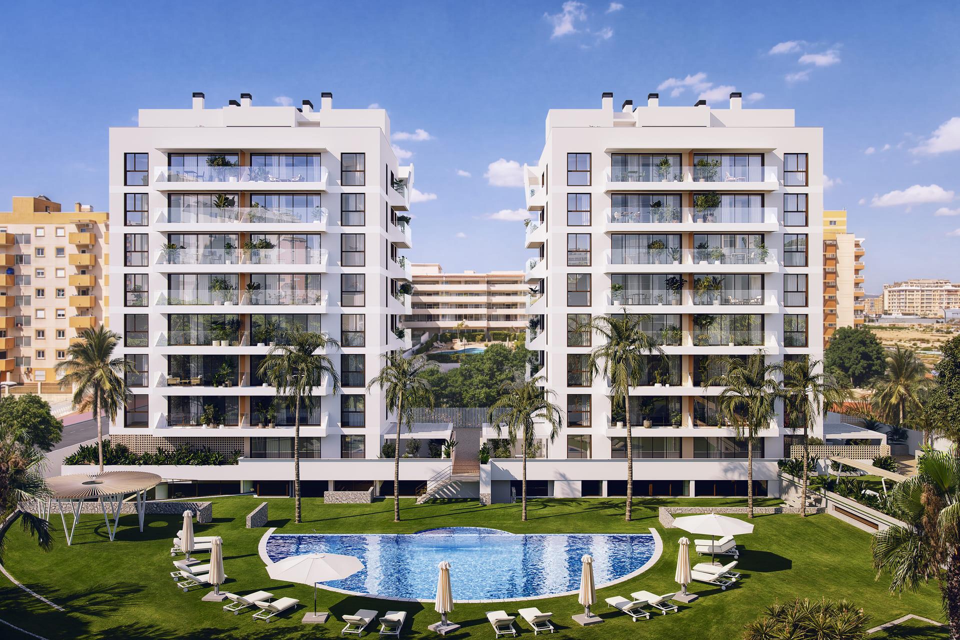 Communal pool area with sun terrace in new-build complex, Centro, Guardamar Del Segura