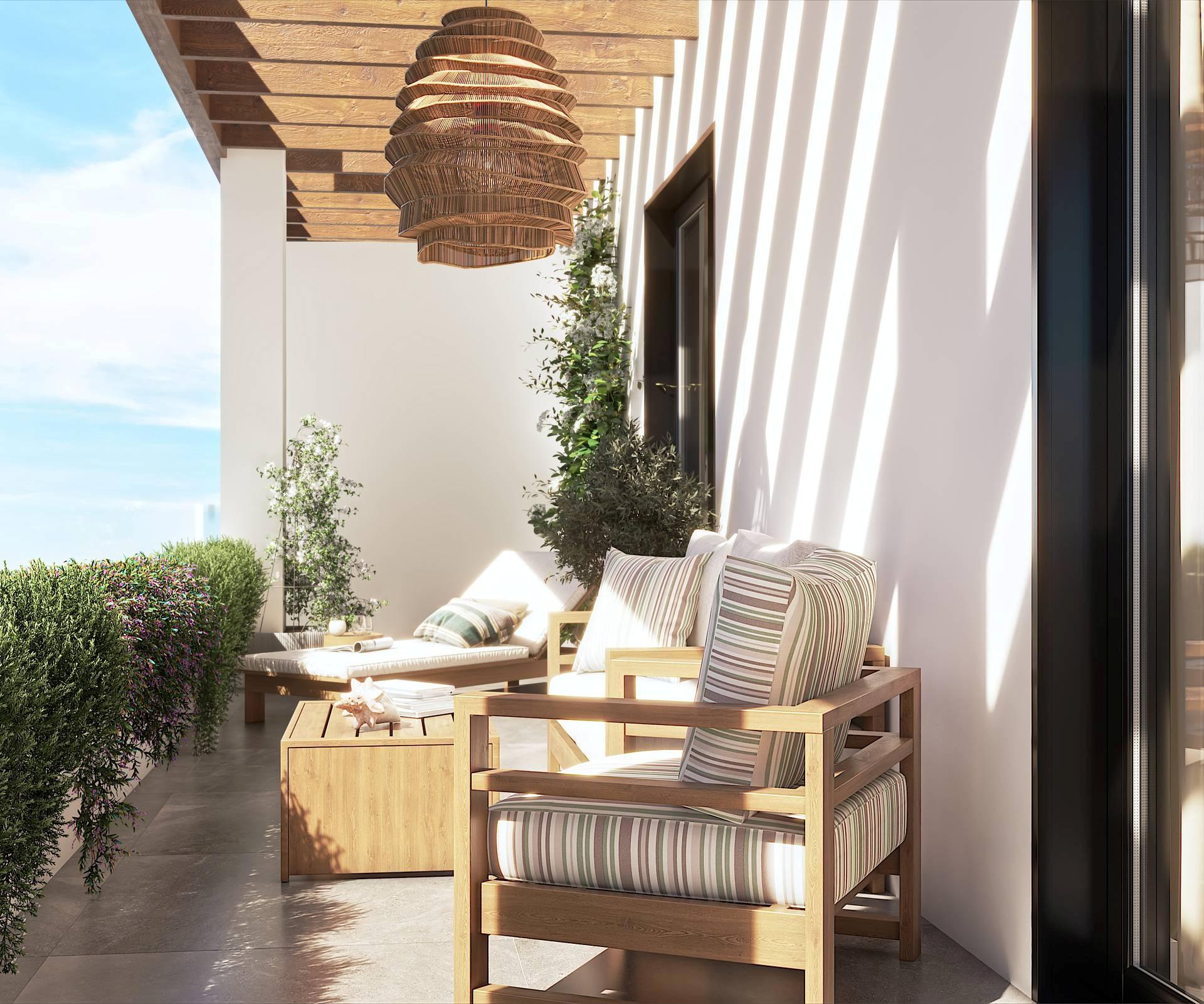 Dining area in open-plan living space, Las Flores apartment, Mijas