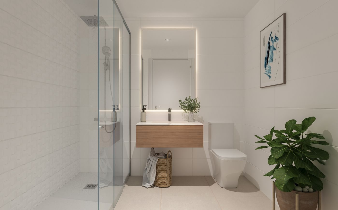 Kitchen with high-specification appliances and porcelain tile floor, new-build apartment, Arroyo Vaquero