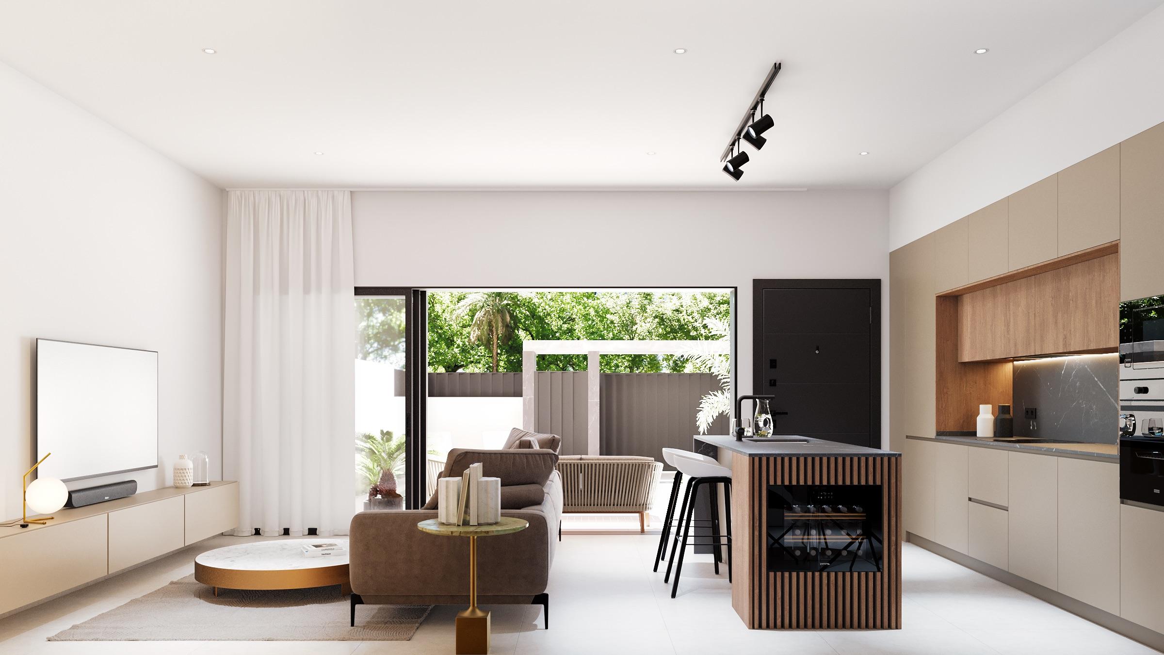 Porcelain tile flooring in living area of new-build bungalow, Pilar de la Horadada