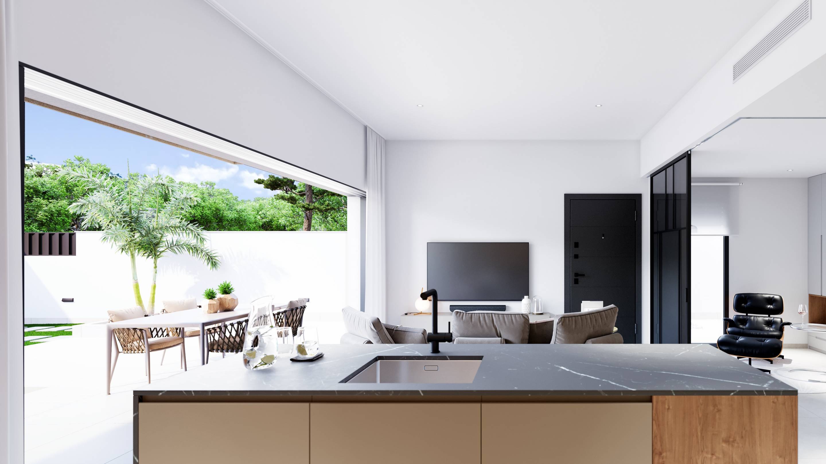 Open-plan living and kitchen area, new-build bungalow, Pilar de la Horadada
