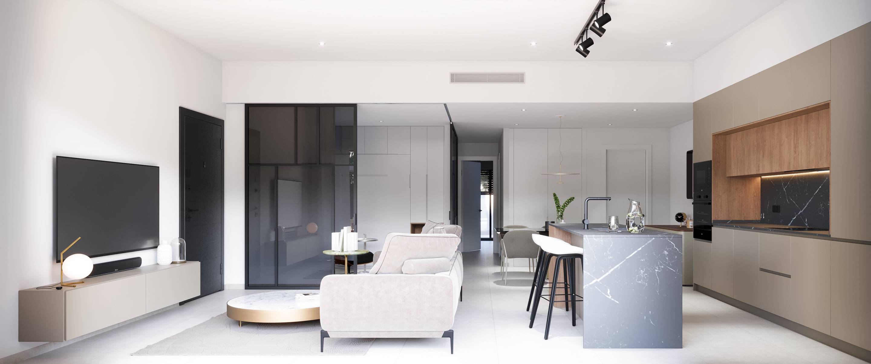 Kitchen with fitted appliances in new-build bungalow, Pilar de la Horadada