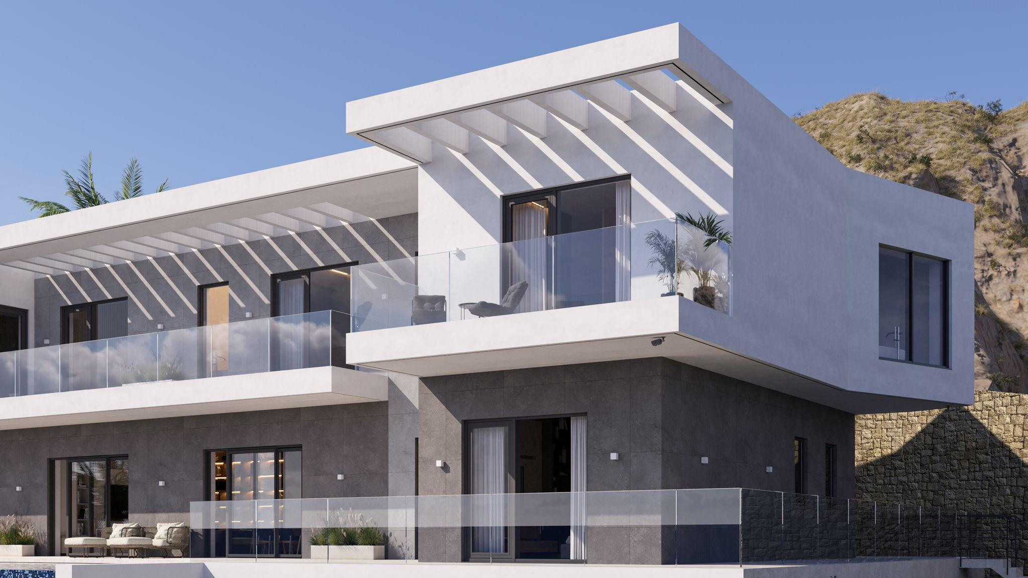 Side elevation of villa on 1,300 m2 plot, Finestrat Hills