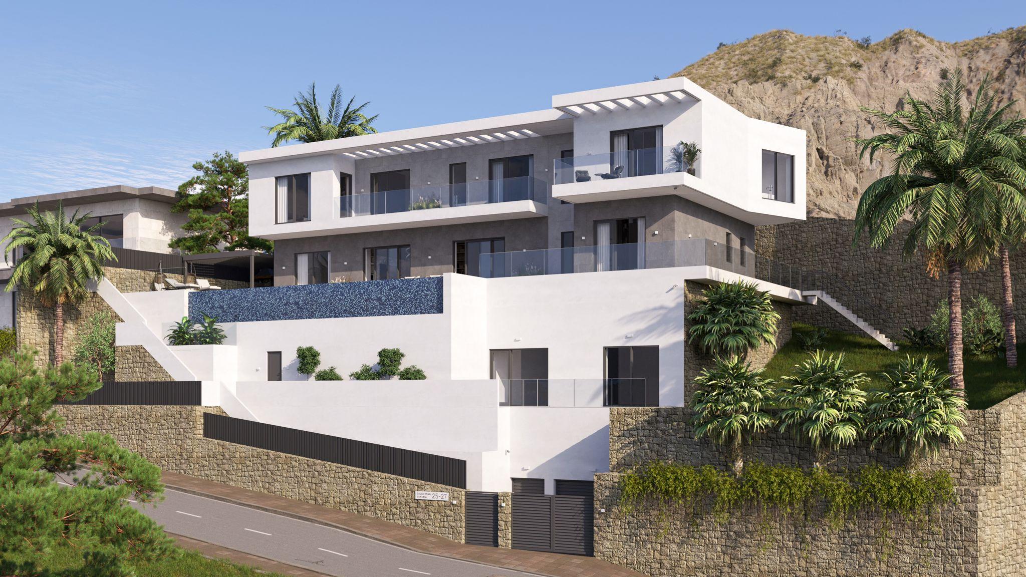 Aerial view of 7-bedroom villa and 1,300 m2 plot, Finestrat Hills