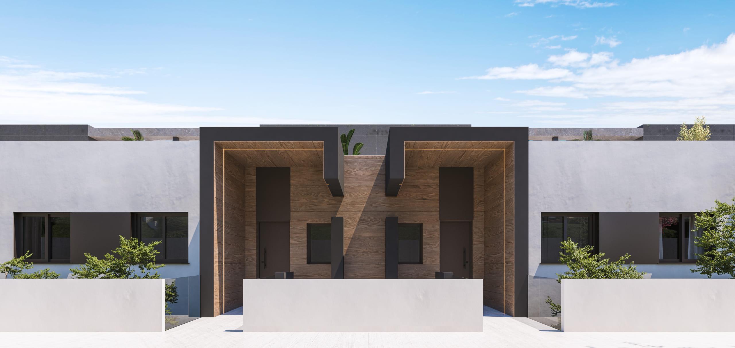Living room with glazed doors opening onto private garden, new-build bungalow, Cancelada