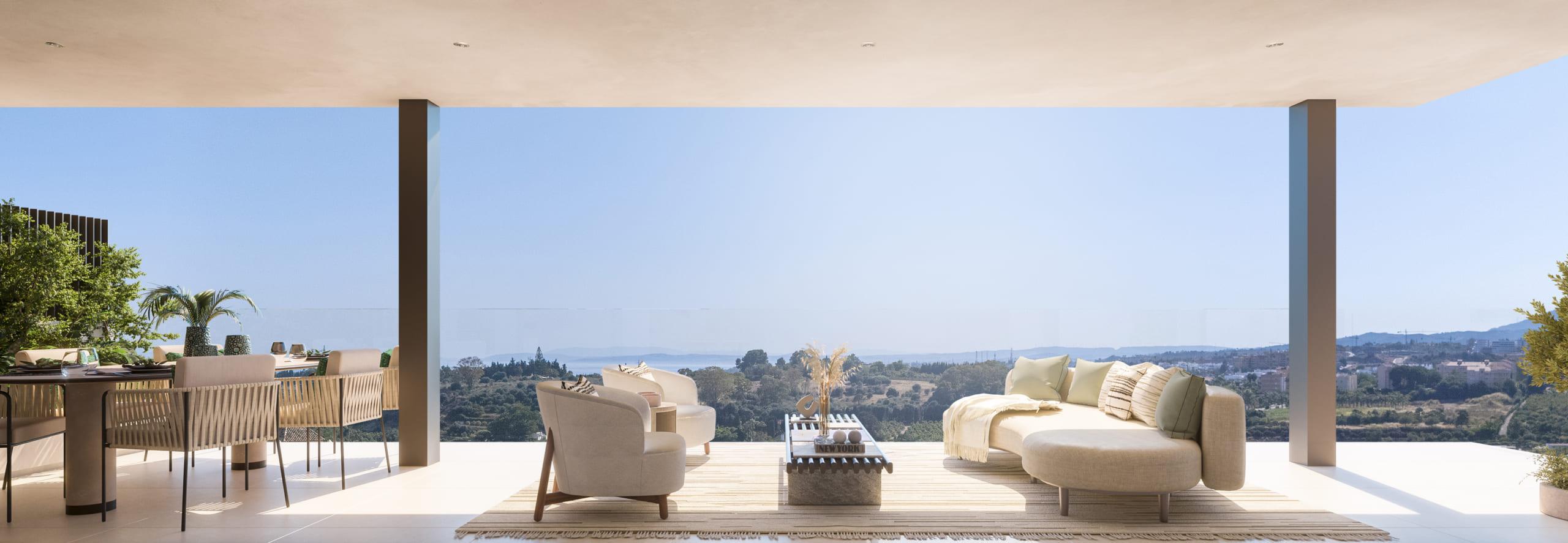 Open living space with recessed ceiling lighting, new-build bungalow, Cancelada