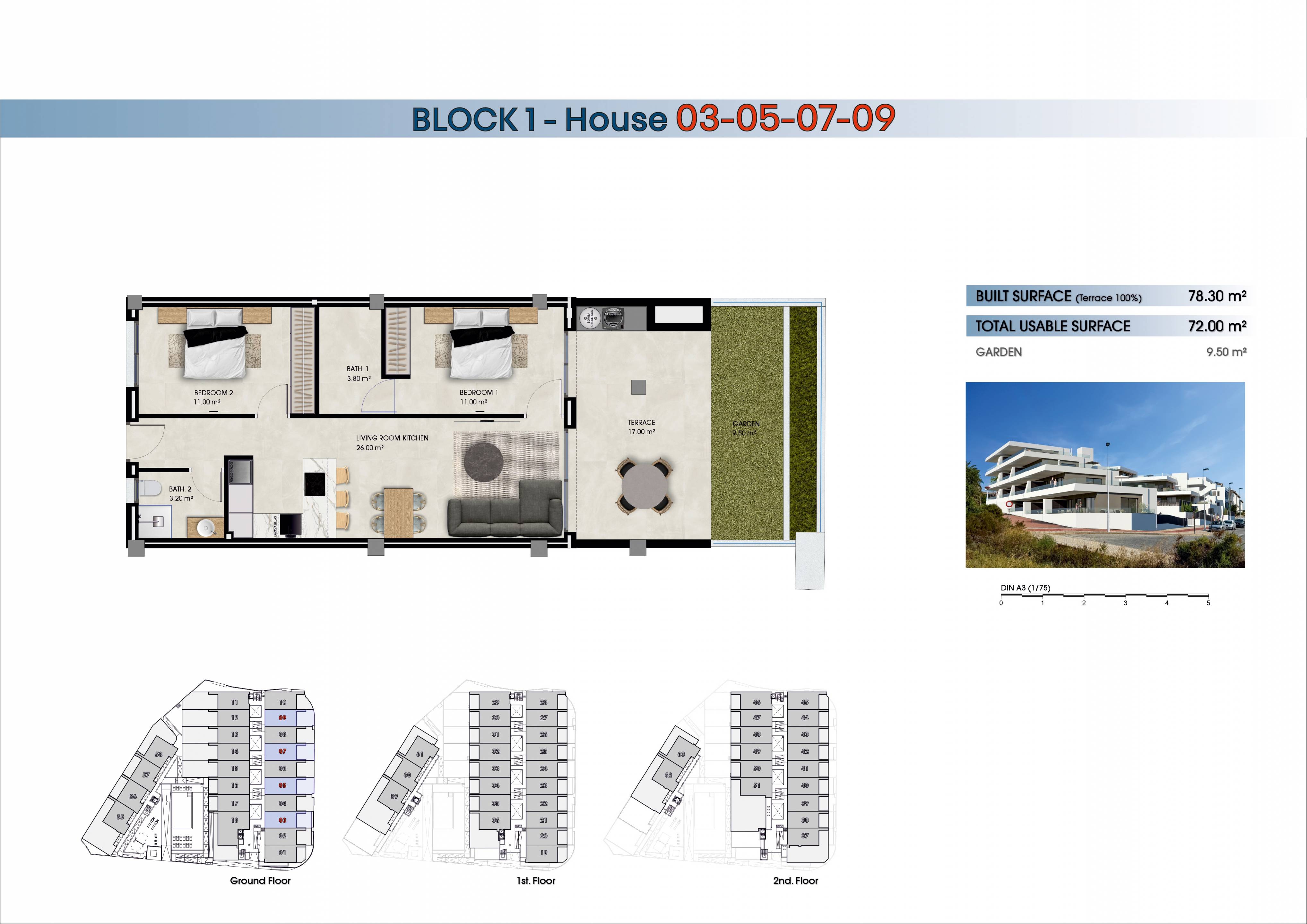 Floor plan of 2-bedroom ground-floor apartment in El Pinet, La Marina