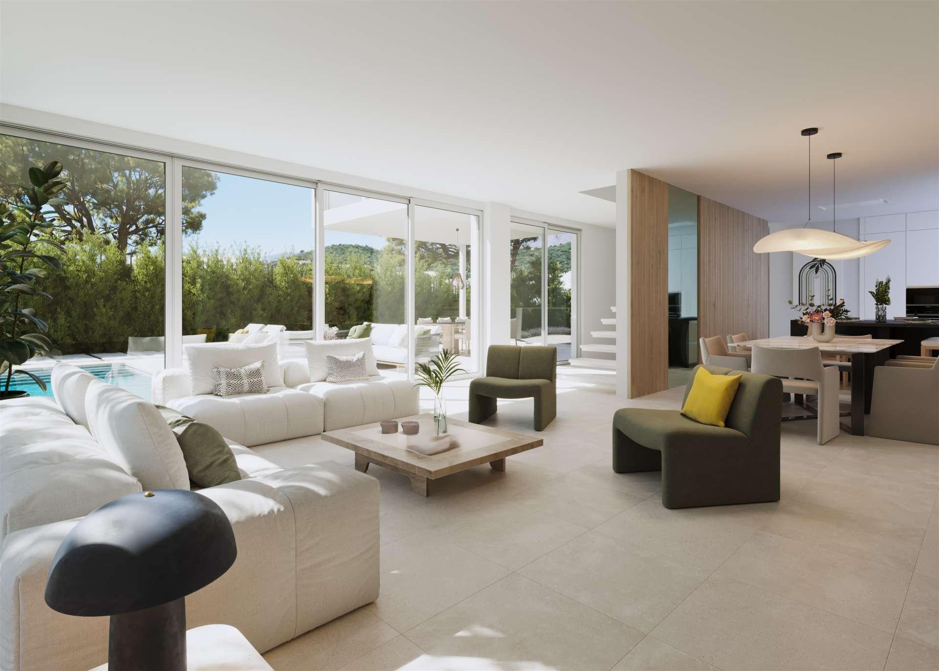 Private pool and terrace area of 3-bedroom new-build villa in Valle Romano, Estepona