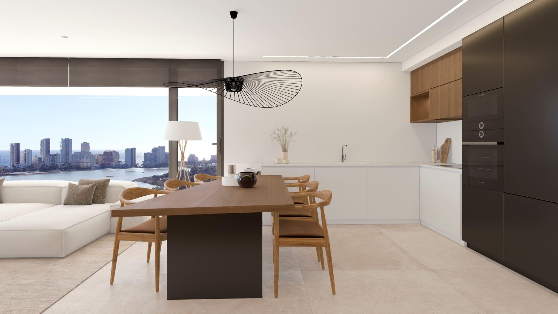 Terrace with Mediterranean views from new-build apartment on 6th floor, Calpe