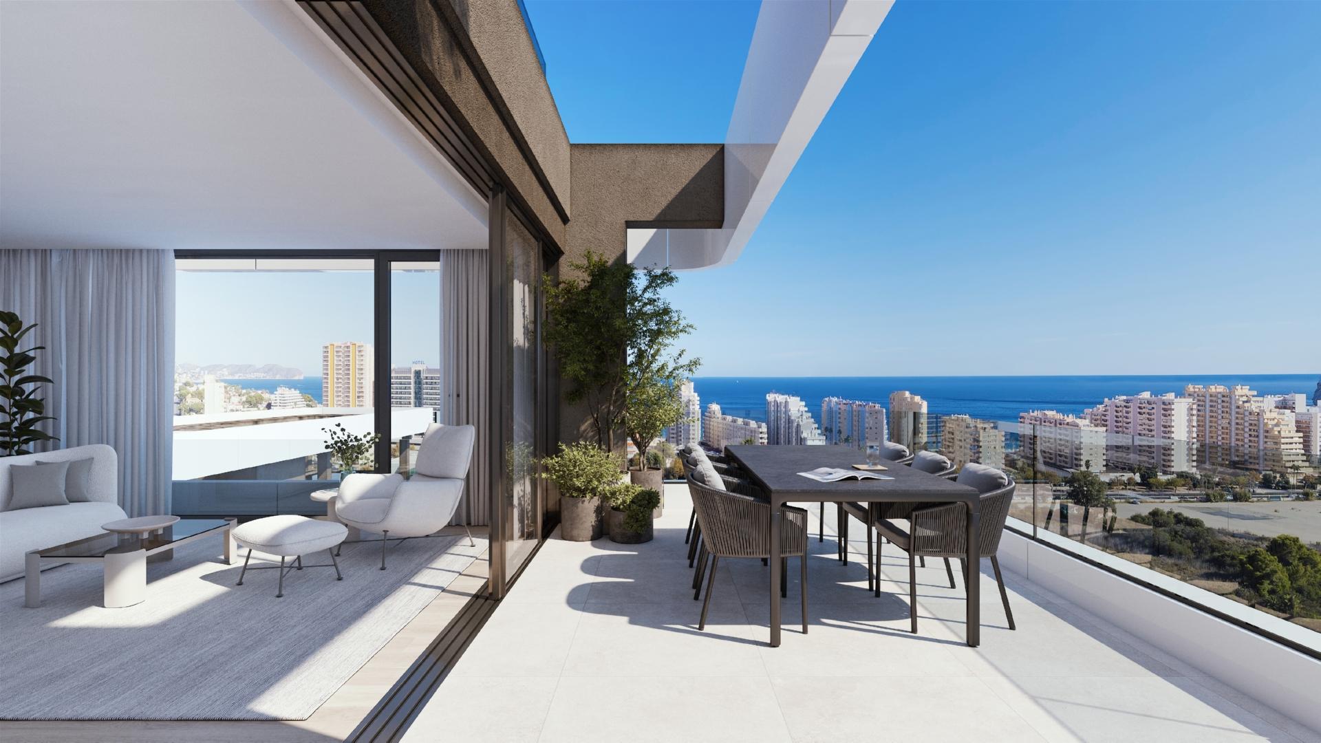 Coastal views from 6th floor of 16-storey new-build residential development, Calpe