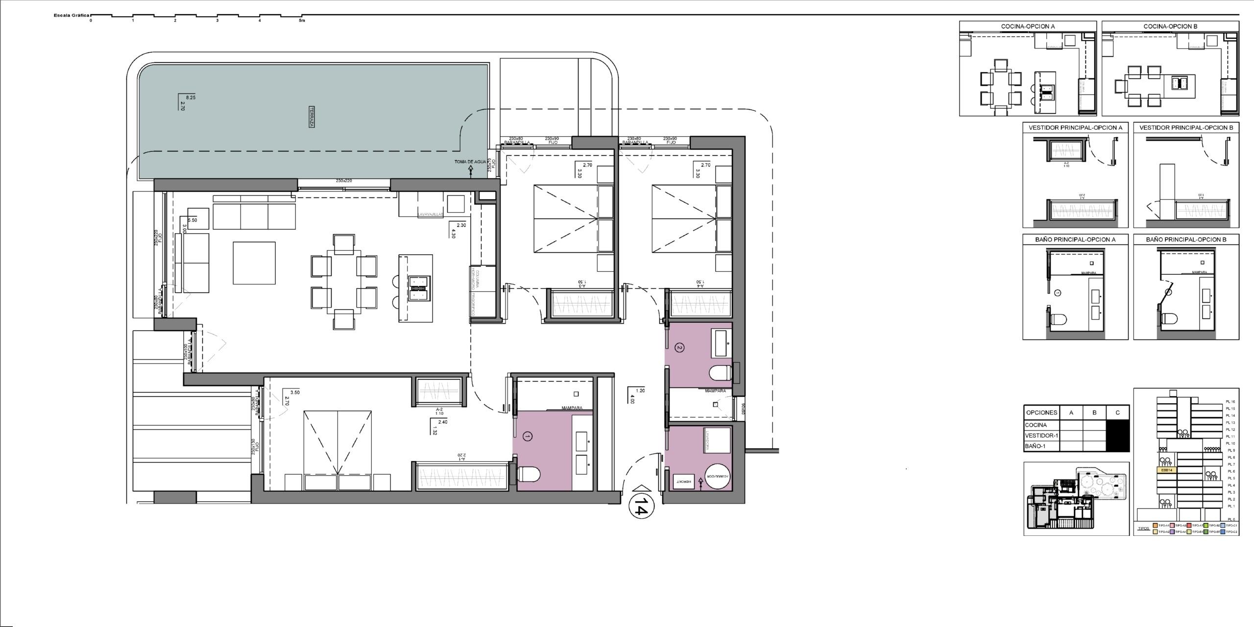 Floor plan of 3-bedroom apartment on 6th floor, Playa de Fossa-Levante, Calpe